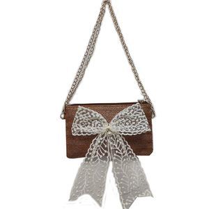 Vintage Retro Bow Straw Beach Tote Shoulder Hand Phone Purse :]